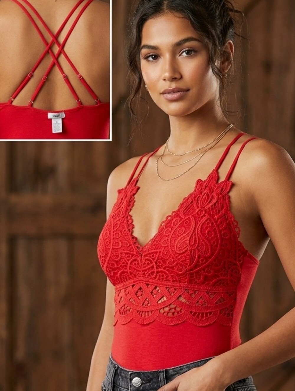 Rue21 Red Lace Bandeau Bodysuit with Crisscross Straps